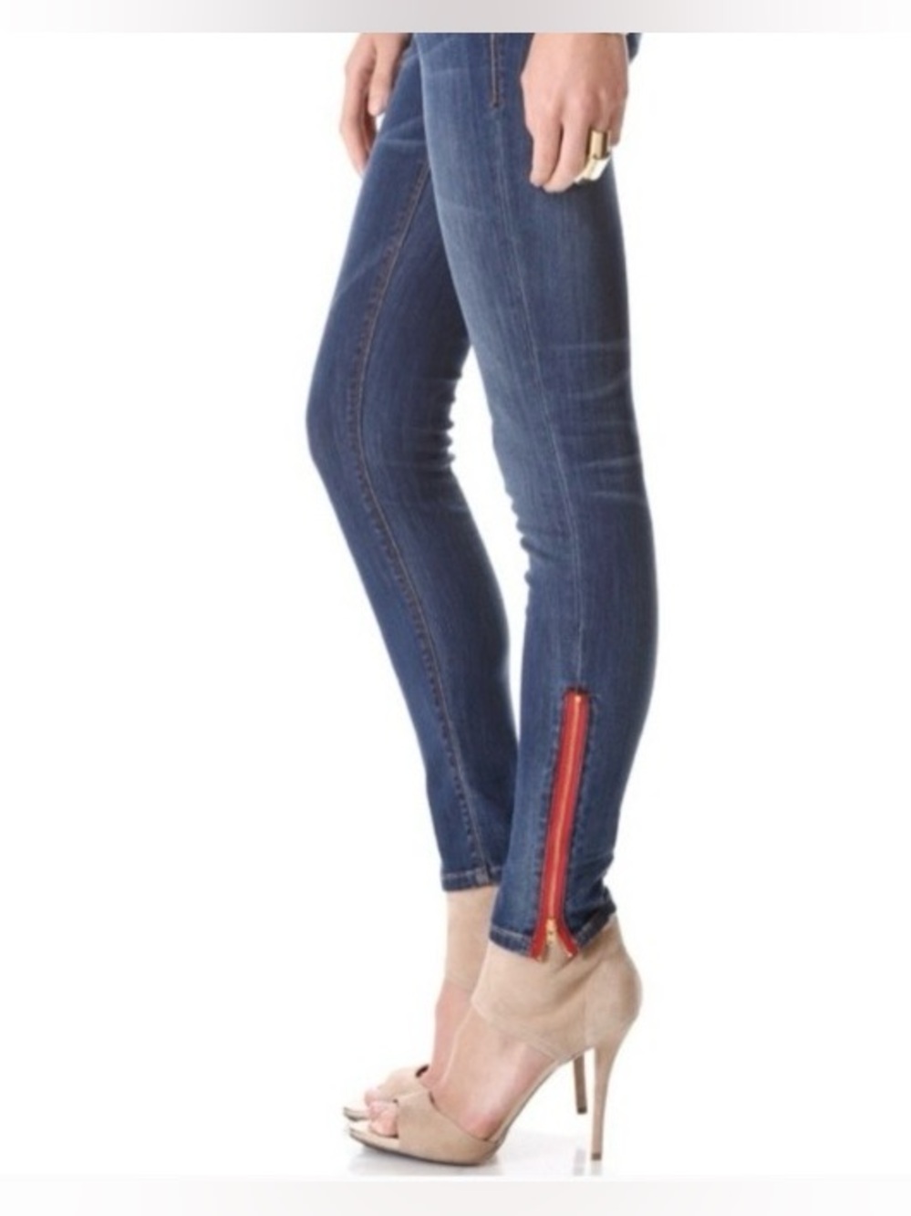 ETIENNE MARCEL Blue Women's Skinny Jeans with Red Ankle Zippers Size 31